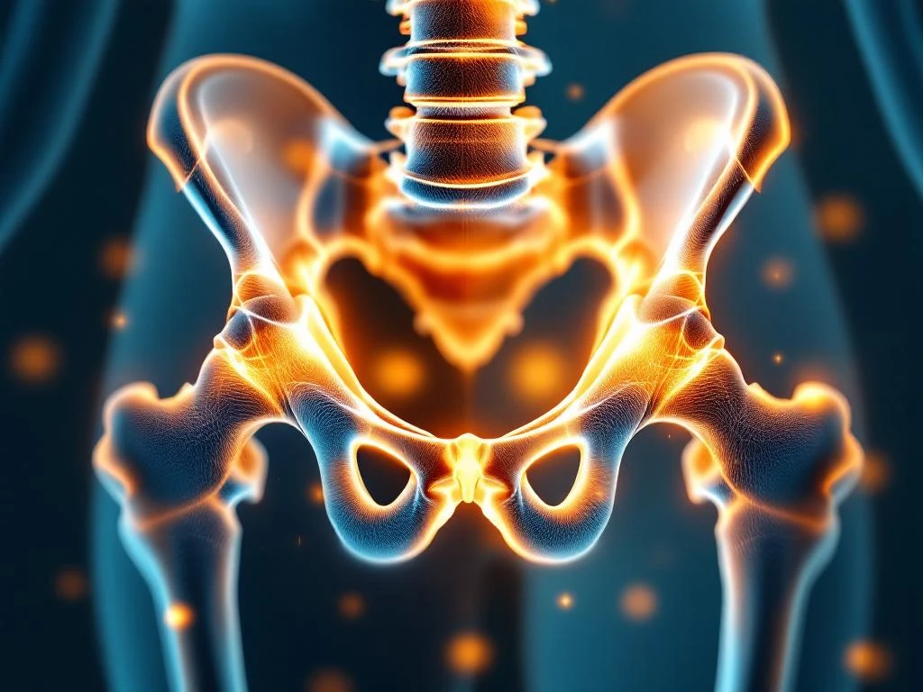 Vergelijking gezonde heupgewricht en heup onder druk door overgewicht met anatomische details en belastingsindicatoren
