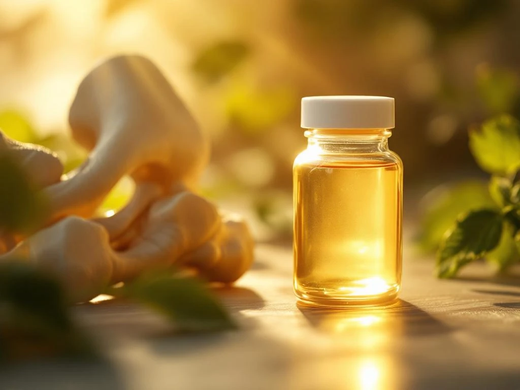 Vitamine D-capsule in zonlicht voor anatomisch heupgewricht model, natuurlijke gezondheidszorg concept