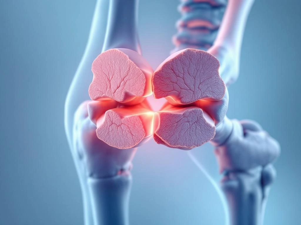 Dwarsdoorsnede van heupgewricht met gezond en versleten kraakbeen, medische anatomische visualisatie